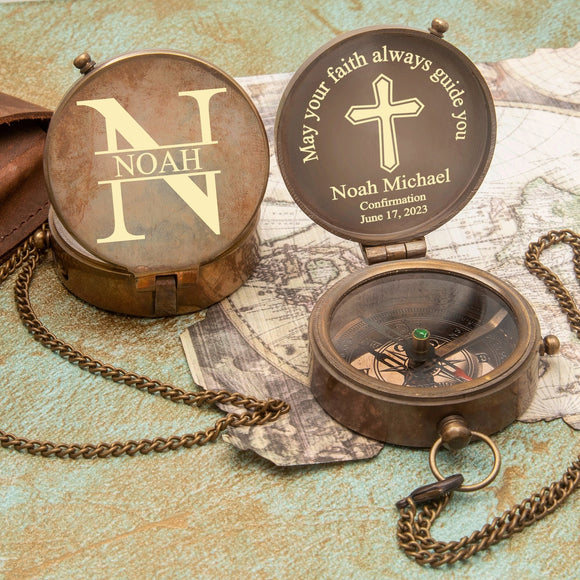 Personalized Engraved Compass: Religious Gift for First - Image 1